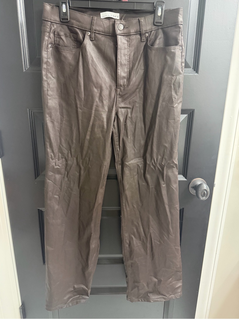 LOFT The Wide Leg Brown Coated Pants Size 29/8 Faux Leather Look